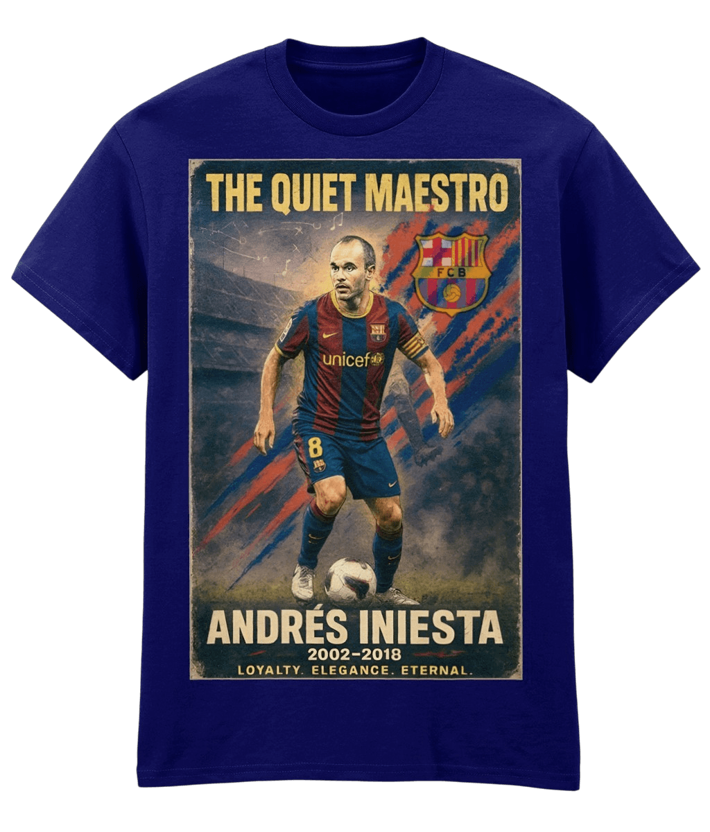 Andrés Iniesta The Quiet Maestro Blue Fanart T-shirt