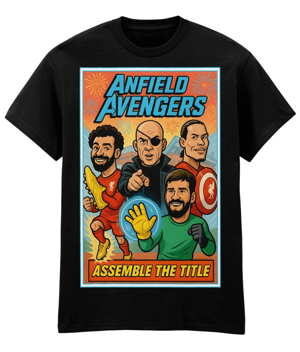 Anfield Avengers Cartoon Black Fanart T-shirt (w)
