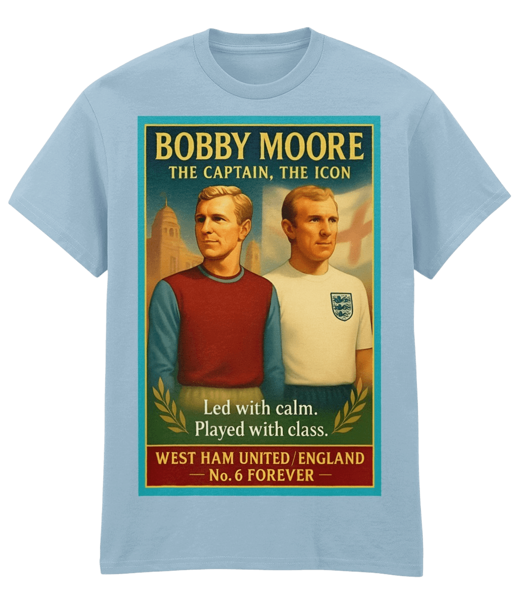 Bobby Moore The CAPTAIN The Icon Blue Fanart T-shirt
