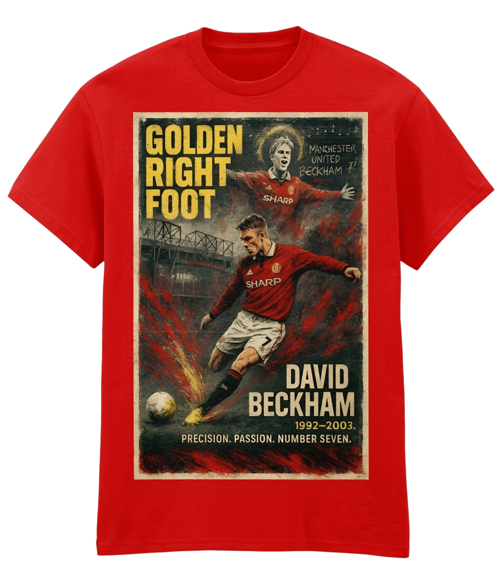 David Beckham Golden Right Foot Man U Red Fanart T-shirt