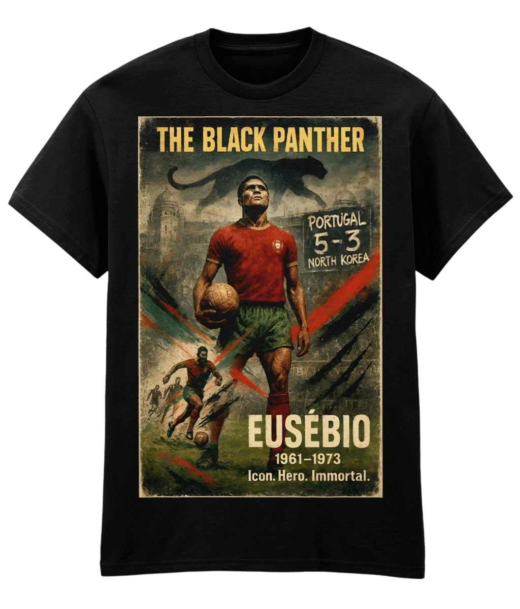 EUSEBIO The Black Panther Portugal Black Fanart T-shirt