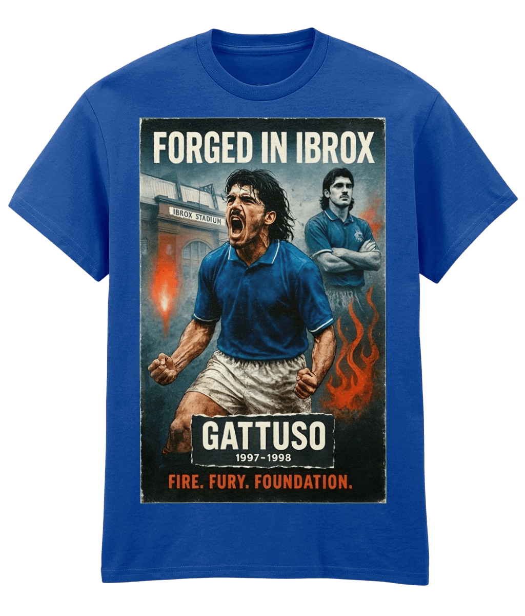 GATTUSO Forged In Ibrox Blue Fanart T-shirt