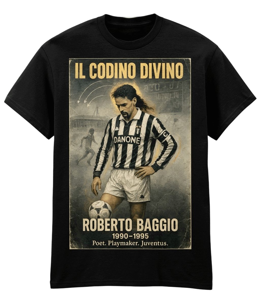 Roberto Baggio iL Codino Divino Juventus Black Fanart T-shirt