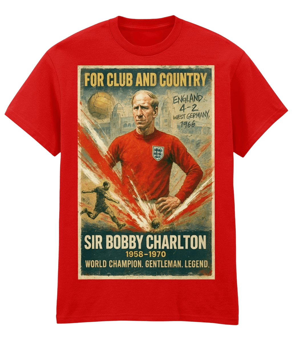 Sir Bobby Charlton For Club And Country Red Fanart T-shirt