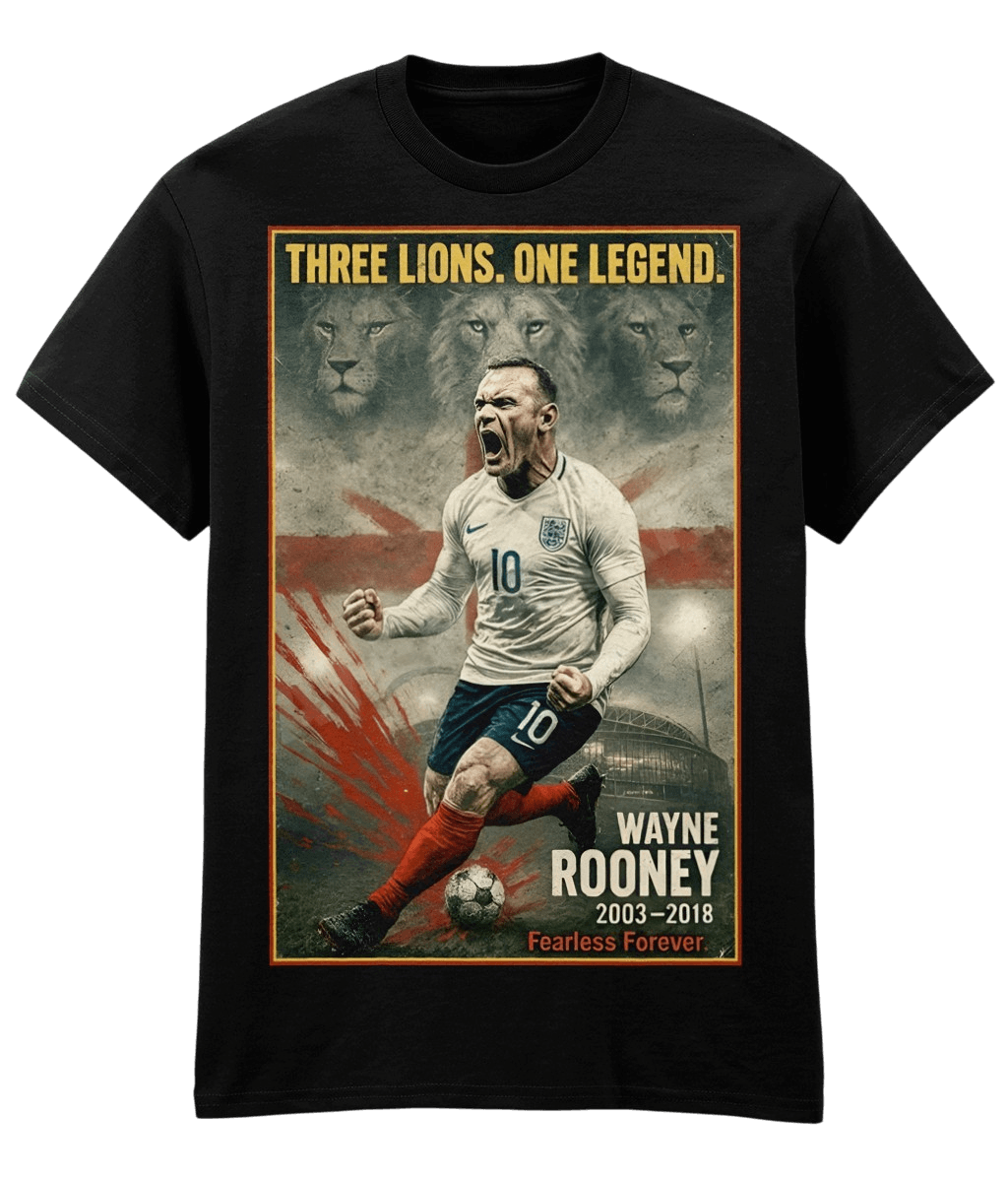 Wayne Rooney Three Lions One Legend Black Fanart T-shirt